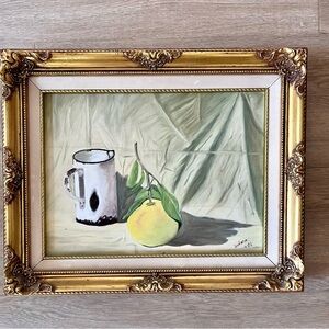 1999, Jordana, Still Life Oil Painting on Canvas Gold Embossed‎ Framed 20” X 17”
